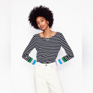 Boden Blue Ella Long Sleeve Breton 100% Cotton T-Shirt